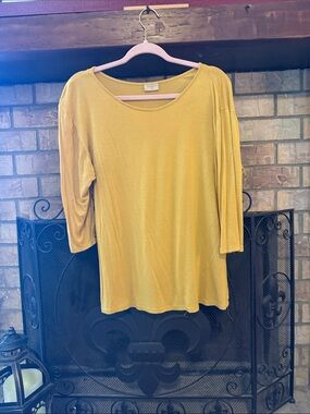 Everyday Scoop Neck Long Sleeve Top - Mustard Yellow